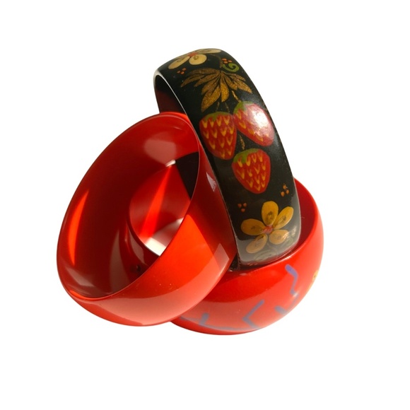 Group of Hand Painted Vintage Bangle Bracelet Lucite Celluloid - Picture 5 of 10